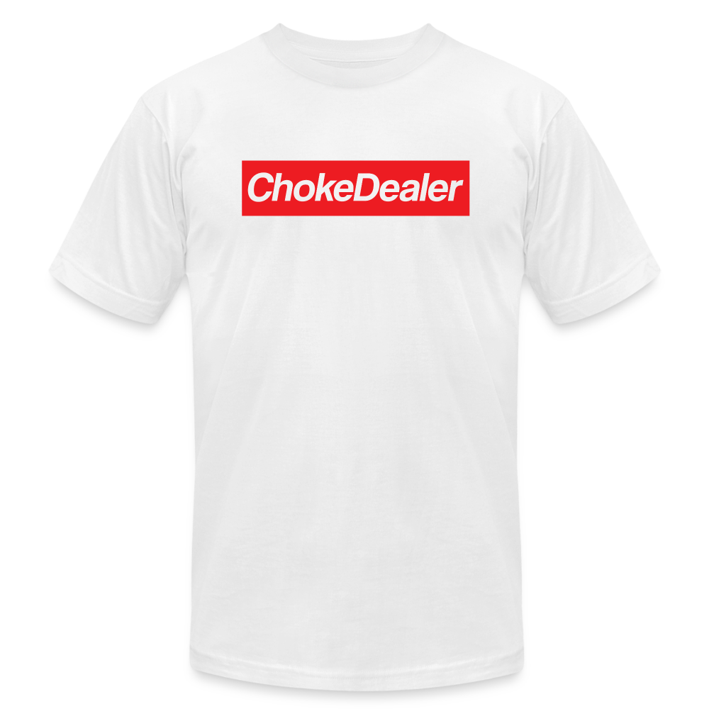 Choke Dealer Box Logo Unisex Jersey T-Shirt by Bella + Canvas - white